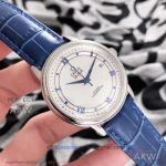 Perfect Replica V6 Factory Omega Deville Blue Markers Blue Leather Strap Men's Watch